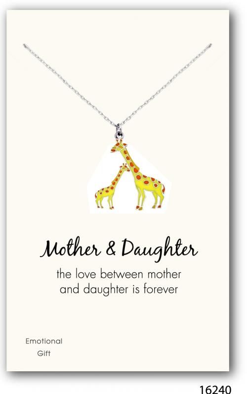 Two mother daughter giraffes silver pendant